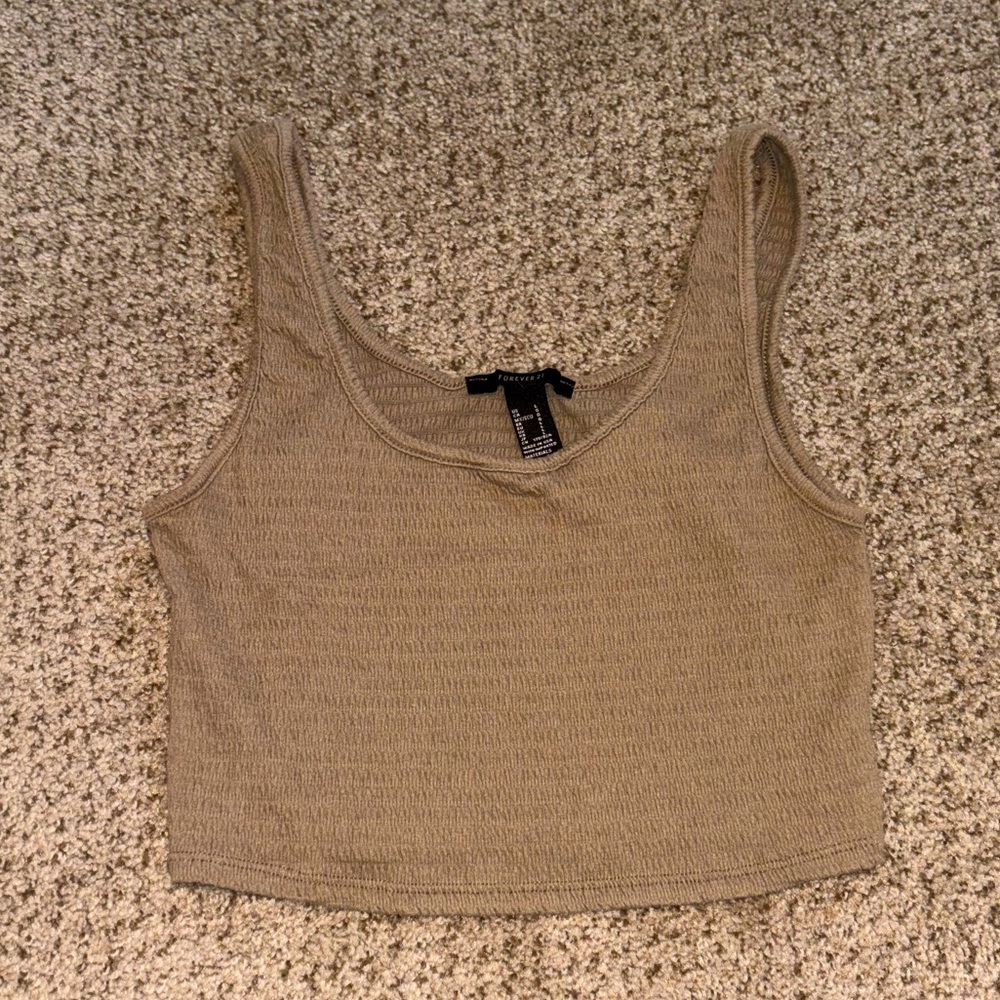 Forever 21 Tan Fitted Crop Tank Top